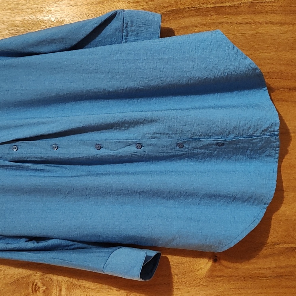 Boho Chic See The Light Blue Reverse Button Down … - image 8